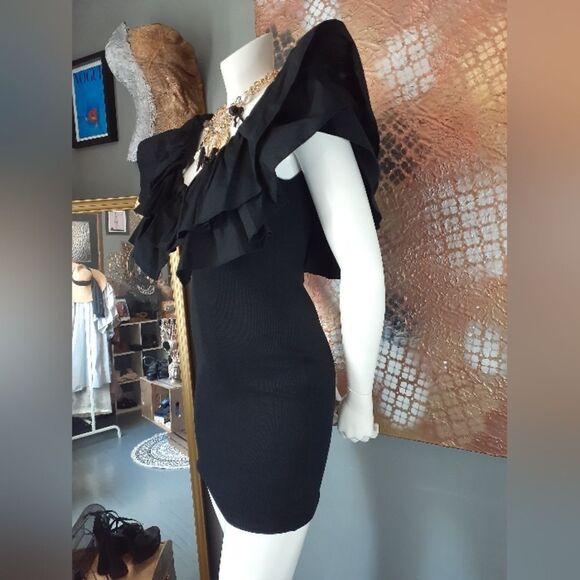 Zara NWT 100% Cotton Elegant Black Ruffled Mini Dress - Picture 5 of 10